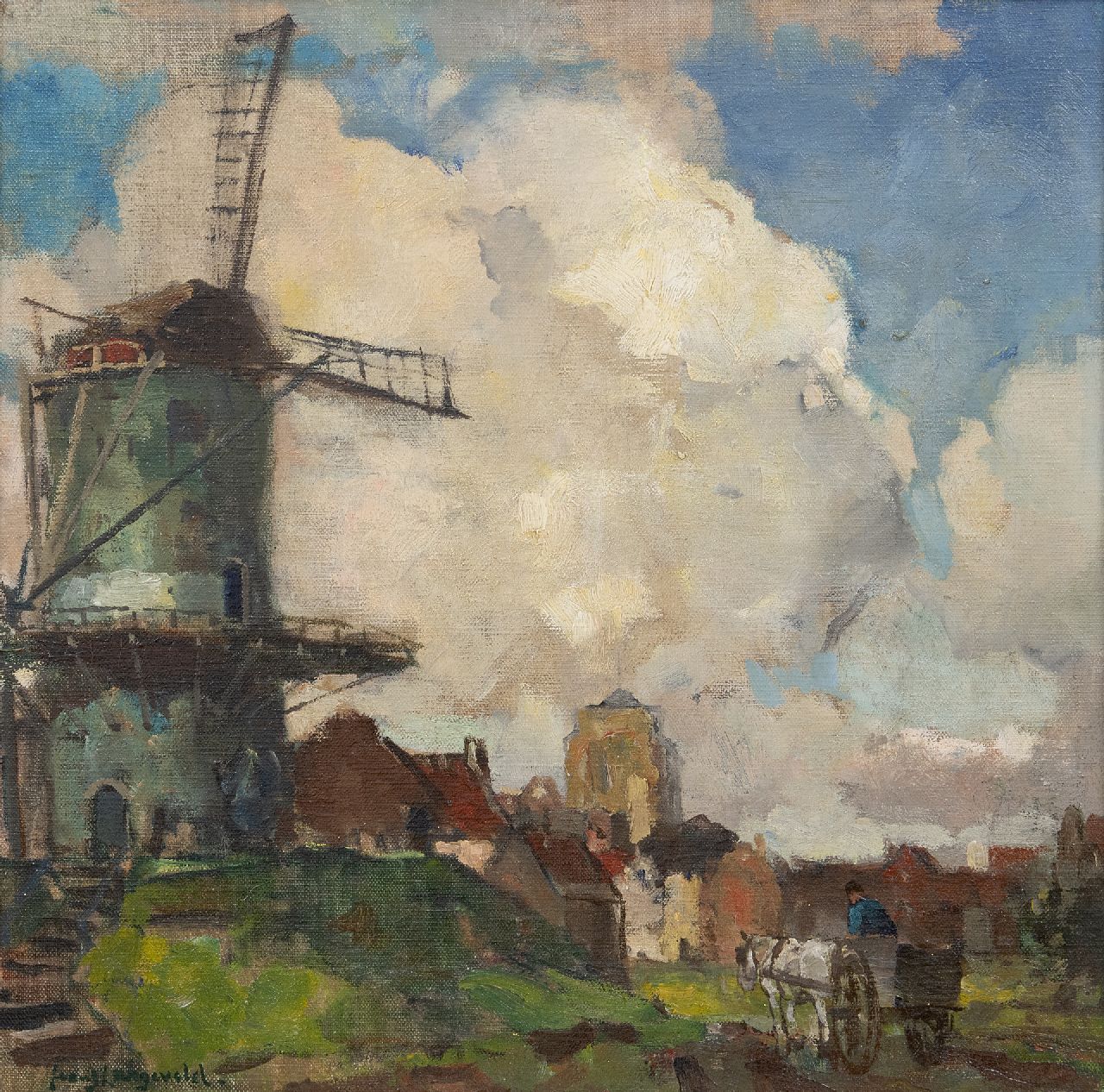 Langeveld F.A. | Franciscus Arnoldus 'Frans' Langeveld | Schilderijen te koop aangeboden | Gezicht op Zierikzee met de Dikke Toren, olieverf op doek 40,1 x 40,1 cm, gesigneerd linksonder Langeveld F.A. | Franciscus Arnoldus 'Frans' Langeveld | Schilderijen te koop aangeboden | Gezicht op Zierikzee met de Dikke Toren, olieverf op doek 40,1 x 40,1 cm, gesigneerd linksonder