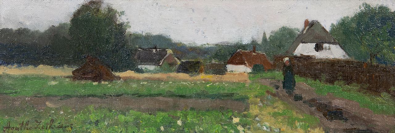 Zethraeus A.W. | 'Agatha' Wilhelmina Zethraeus | Schilderijen te koop aangeboden | Dorpsgezicht met boerderij, olieverf op doek op board 12,7 x 34,8 cm, gesigneerd linksonder Zethraeus A.W. | 'Agatha' Wilhelmina Zethraeus | Schilderijen te koop aangeboden | Dorpsgezicht met boerderij, olieverf op doek op board 12,7 x 34,8 cm, gesigneerd linksonder