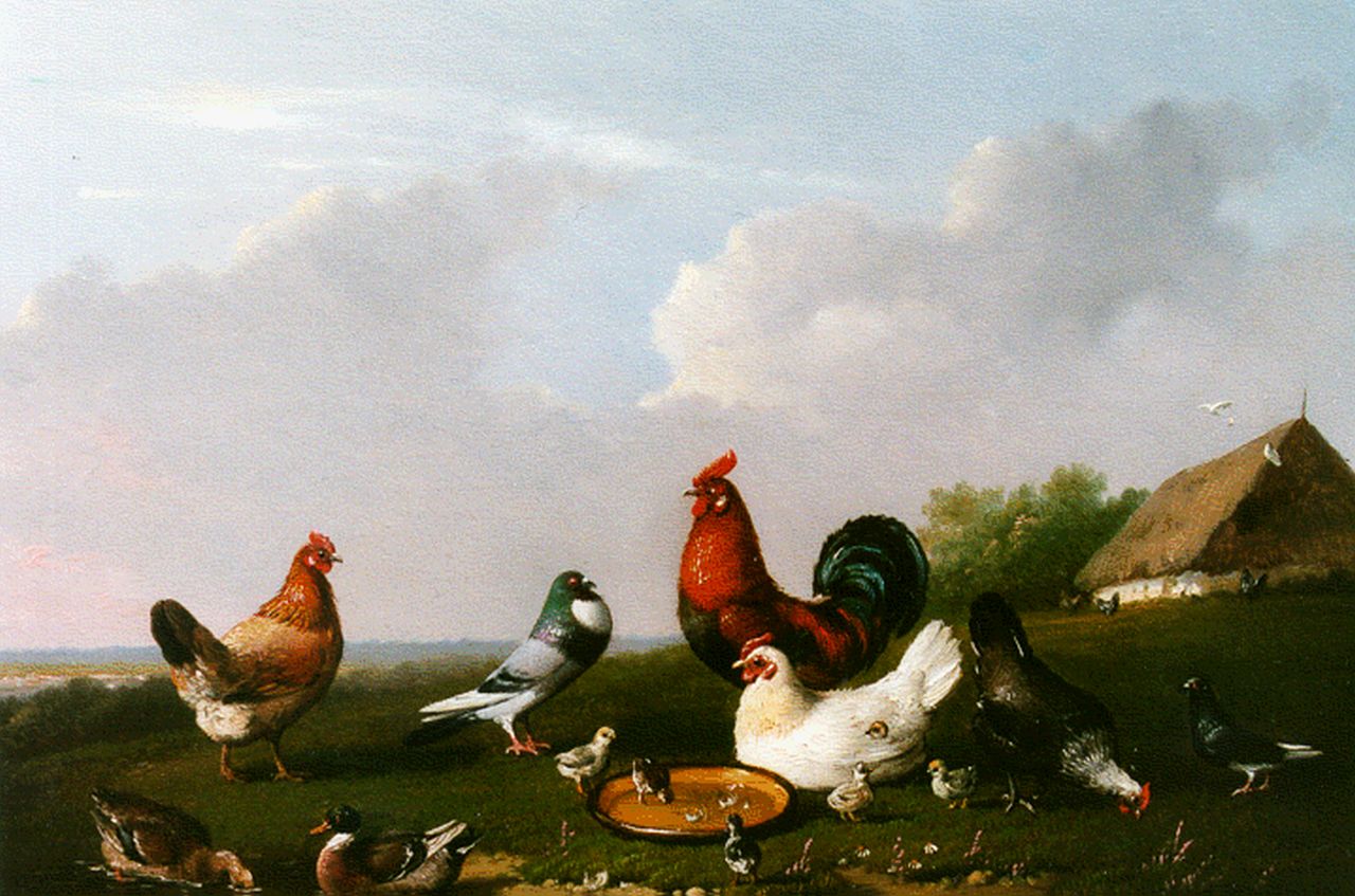 Severdonck F. van | Frans van Severdonck, Gevogelte bij het water, olieverf op paneel 17,8 x 24,1 cm, gesigneerd rechtsonder en gedateerd 1870 Severdonck F. van | Frans van Severdonck, Gevogelte bij het water, olieverf op paneel 17,8 x 24,1 cm, gesigneerd rechtsonder en gedateerd 1870