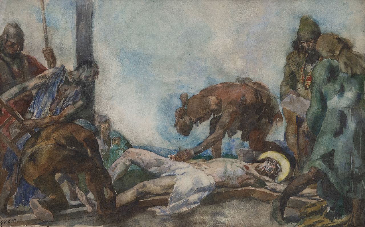 Jurres J.H.  | Johannes Hendricus Jurres, De kruisiging van Christus, aquarel op papier 39,3 x 61,4 cm, gesigneerd linksonder