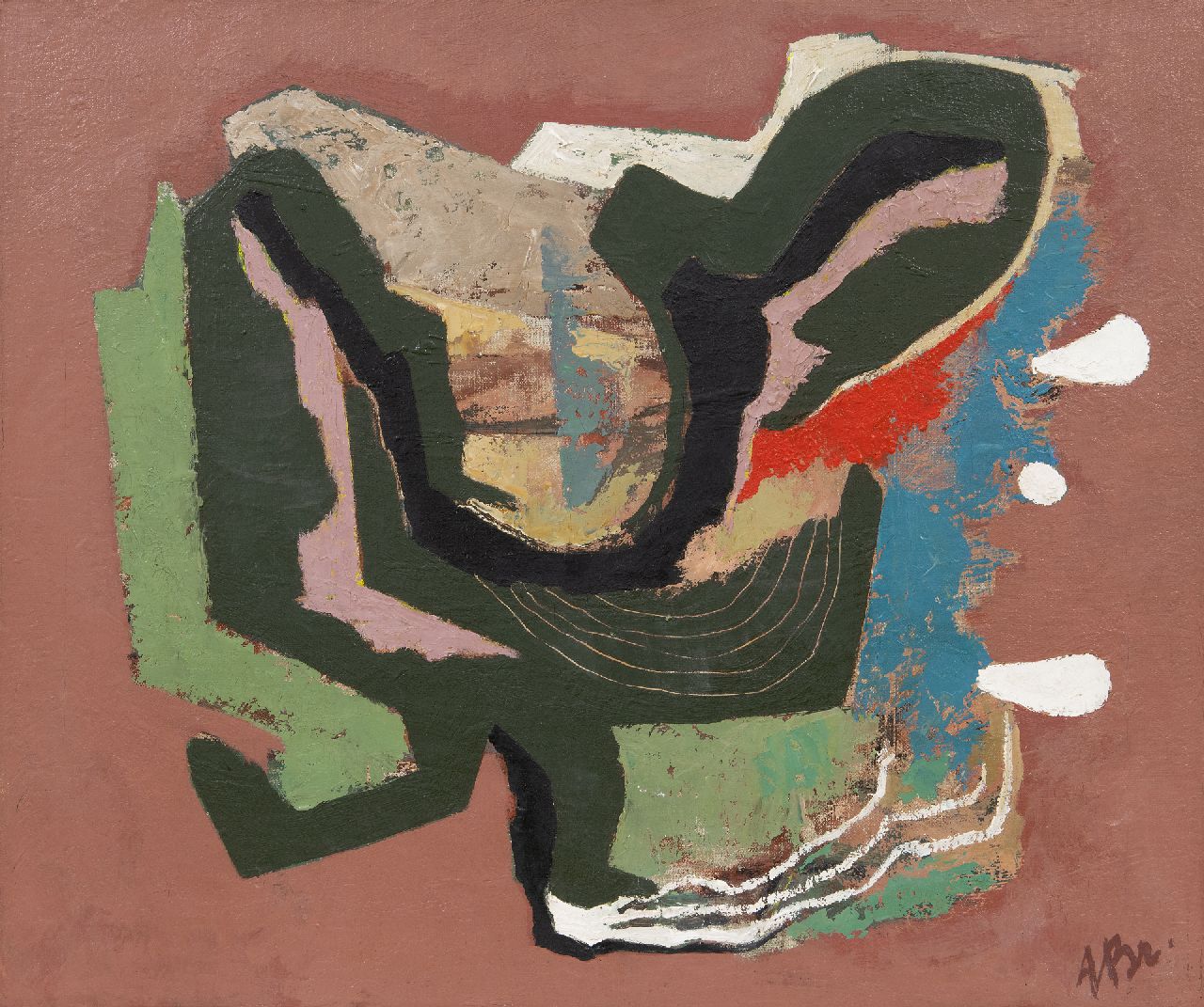 Breetvelt A. | Adolf 'Dolf' Breetvelt | Schilderijen te koop aangeboden | Abstract, olieverf op doek 50,3 x 60,3 cm, gesigneerd rechtsonder en op spieraam en te dateren eind jaren 40 Breetvelt A. | Adolf 'Dolf' Breetvelt | Schilderijen te koop aangeboden | Abstract, olieverf op doek 50,3 x 60,3 cm, gesigneerd rechtsonder en op spieraam en te dateren eind jaren 40
