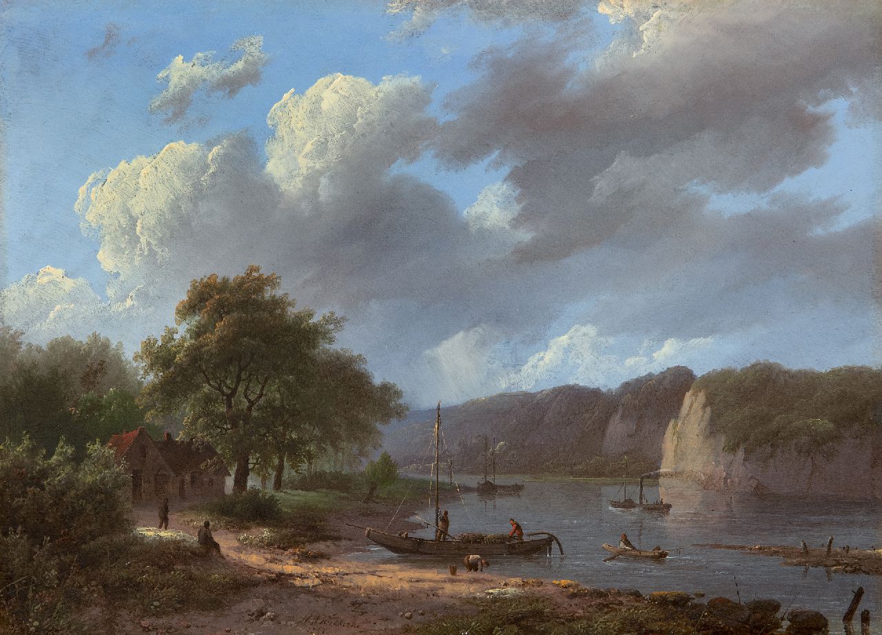 Koekkoek I M.A. | Marinus Adrianus Koekkoek I | Schilderijen te koop aangeboden | Rijnlandschap, olieverf op paneel 22,1 x 31,1 cm, gesigneerd middenonder en gedateerd 1847 Koekkoek I M.A. | Marinus Adrianus Koekkoek I | Schilderijen te koop aangeboden | Rijnlandschap, olieverf op paneel 22,1 x 31,1 cm, gesigneerd middenonder en gedateerd 1847