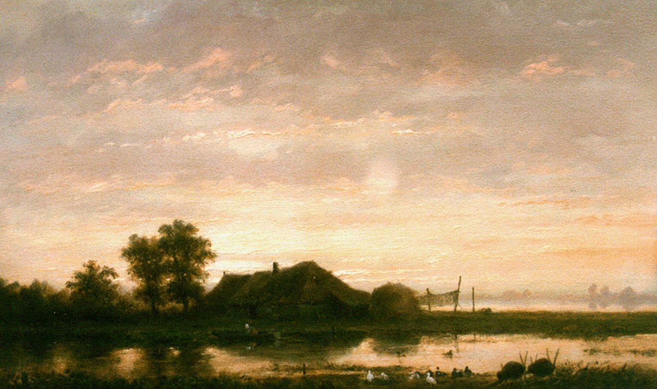 Wijngaerdt A.J. van | Anthonie Jacobus van Wijngaerdt, Avondstemming, olieverf op paneel 23,2 x 36,6 cm, gesigneerd rechtsonder Wijngaerdt A.J. van | Anthonie Jacobus van Wijngaerdt, Avondstemming, olieverf op paneel 23,2 x 36,6 cm, gesigneerd rechtsonder