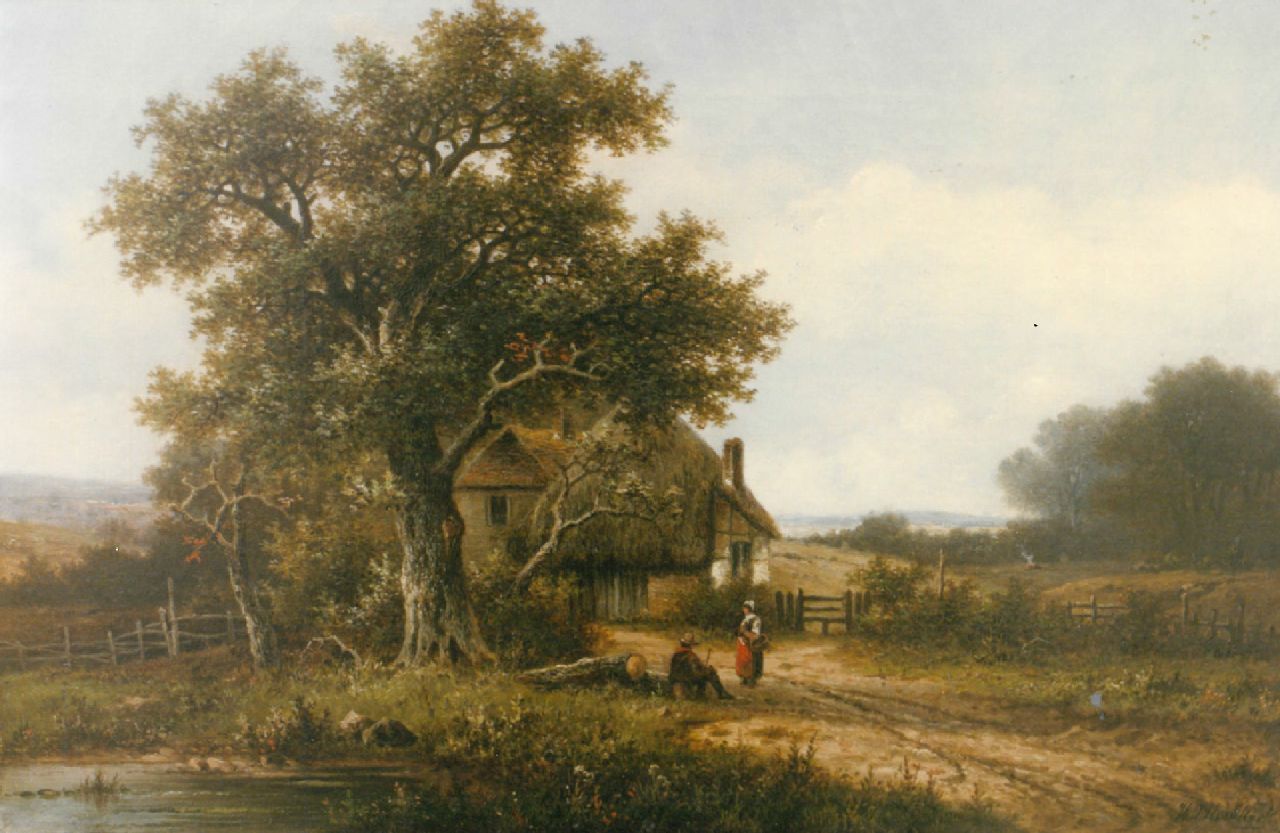 Koekkoek P.H. | Pieter Hendrik 'H.P.' Koekkoek, Bij de boerderij, olieverf op doek 30,5 x 45,5 cm, gesigneerd rechtsonder Koekkoek P.H. | Pieter Hendrik 'H.P.' Koekkoek, Bij de boerderij, olieverf op doek 30,5 x 45,5 cm, gesigneerd rechtsonder