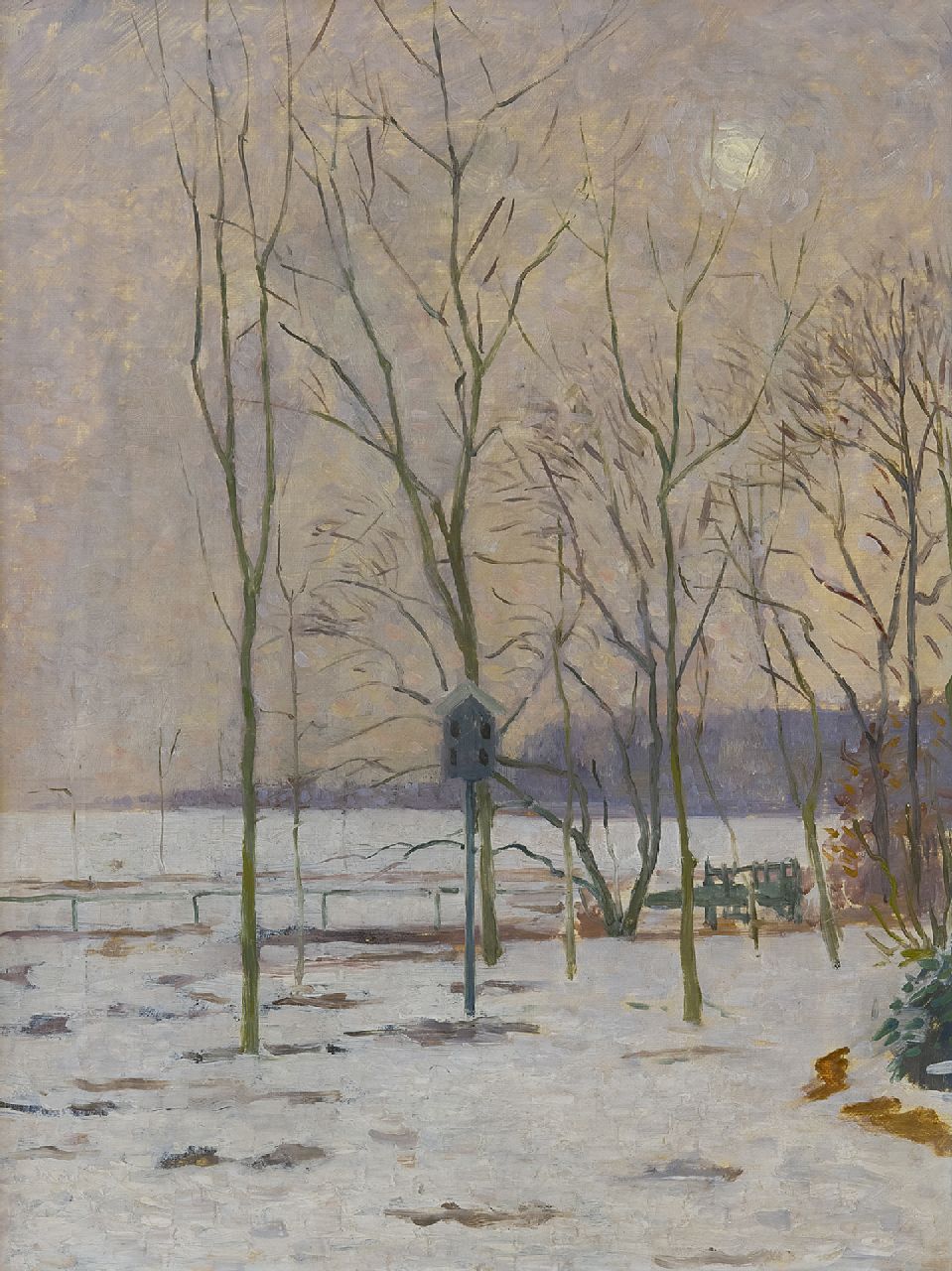 Hart Nibbrig F. | Ferdinand Hart Nibbrig, Winterse tuin met vogelhuisje, olieverf op doek 40,2 x 30,2 cm Hart Nibbrig F. | Ferdinand Hart Nibbrig, Winterse tuin met vogelhuisje, olieverf op doek 40,2 x 30,2 cm