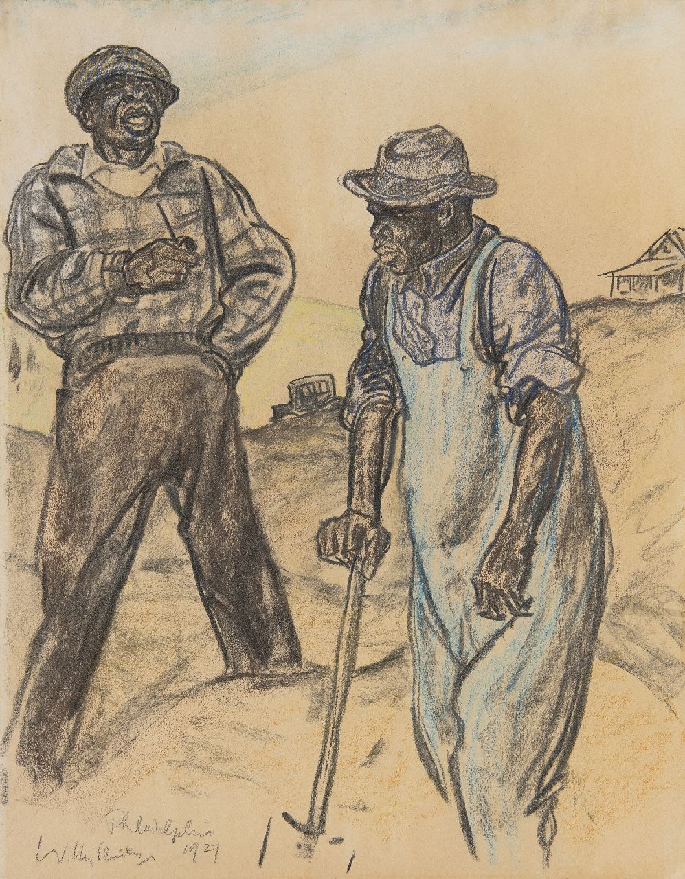 Sluiter J.W.  | Jan Willem 'Willy' Sluiter, Grondwerkers, Philadelphia, tekening op papier 46,6 x 36,3 cm, gesigneerd linksonder en gedateerd 1927