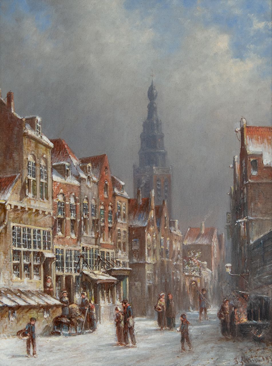 Vertin P.G. | Petrus Gerardus Vertin, Hollandse dorpsstraat in de sneeuw, olieverf op paneel 35,7 x 27,0 cm, gesigneerd rechtsonder en gedateerd '93 Vertin P.G. | Petrus Gerardus Vertin, Hollandse dorpsstraat in de sneeuw, olieverf op paneel 35,7 x 27,0 cm, gesigneerd rechtsonder en gedateerd '93