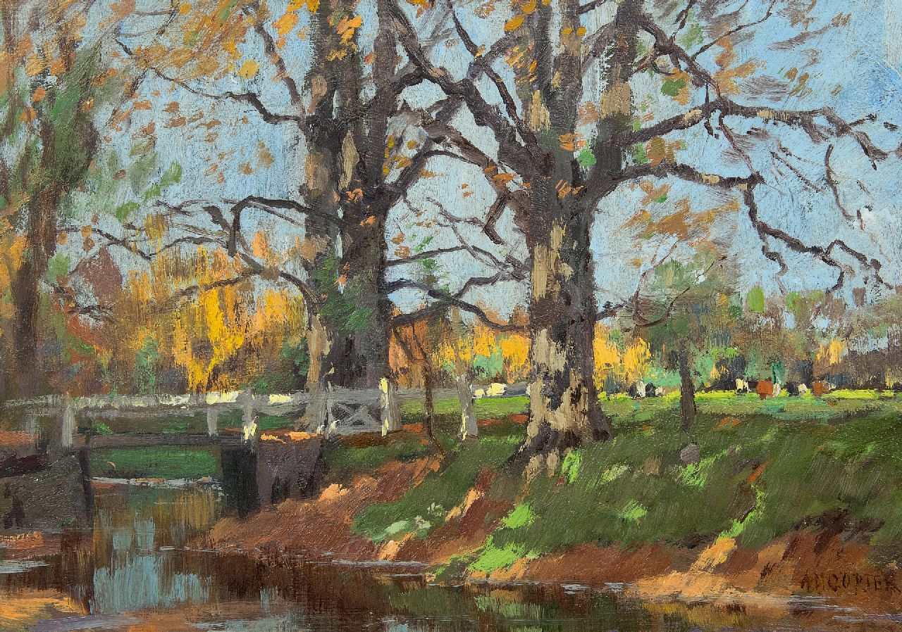 Gorter A.M. | 'Arnold' Marc Gorter | Schilderijen te koop aangeboden | Slootkant (beek op Het Loo), olieverf op paneel 26,0 x 36,6 cm, gesigneerd rechtsonder en te dateren ca. 1920 Gorter A.M. | 'Arnold' Marc Gorter | Schilderijen te koop aangeboden | Slootkant (beek op Het Loo), olieverf op paneel 26,0 x 36,6 cm, gesigneerd rechtsonder en te dateren ca. 1920