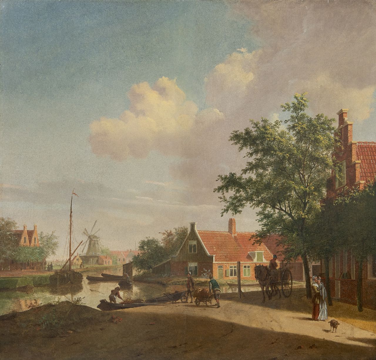 Toorenburgh G.  | Gerrit Toorenburgh | Schilderijen te koop aangeboden | Bedrijvigheid bij een Hollandse dorpsvaart, olieverf op paneel 42,6 x 44,6 cm, gesigneerd linksonder met initialen en gedateerd 1769