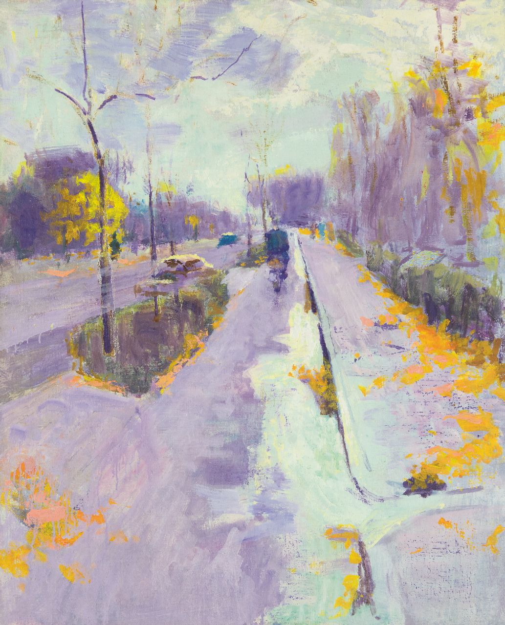 Altink J.  | Jan Altink, Fietser op de Herenweg in Groningen, olieverf op doek 100,4 x 80,1 cm, te dateren eind jaren 20