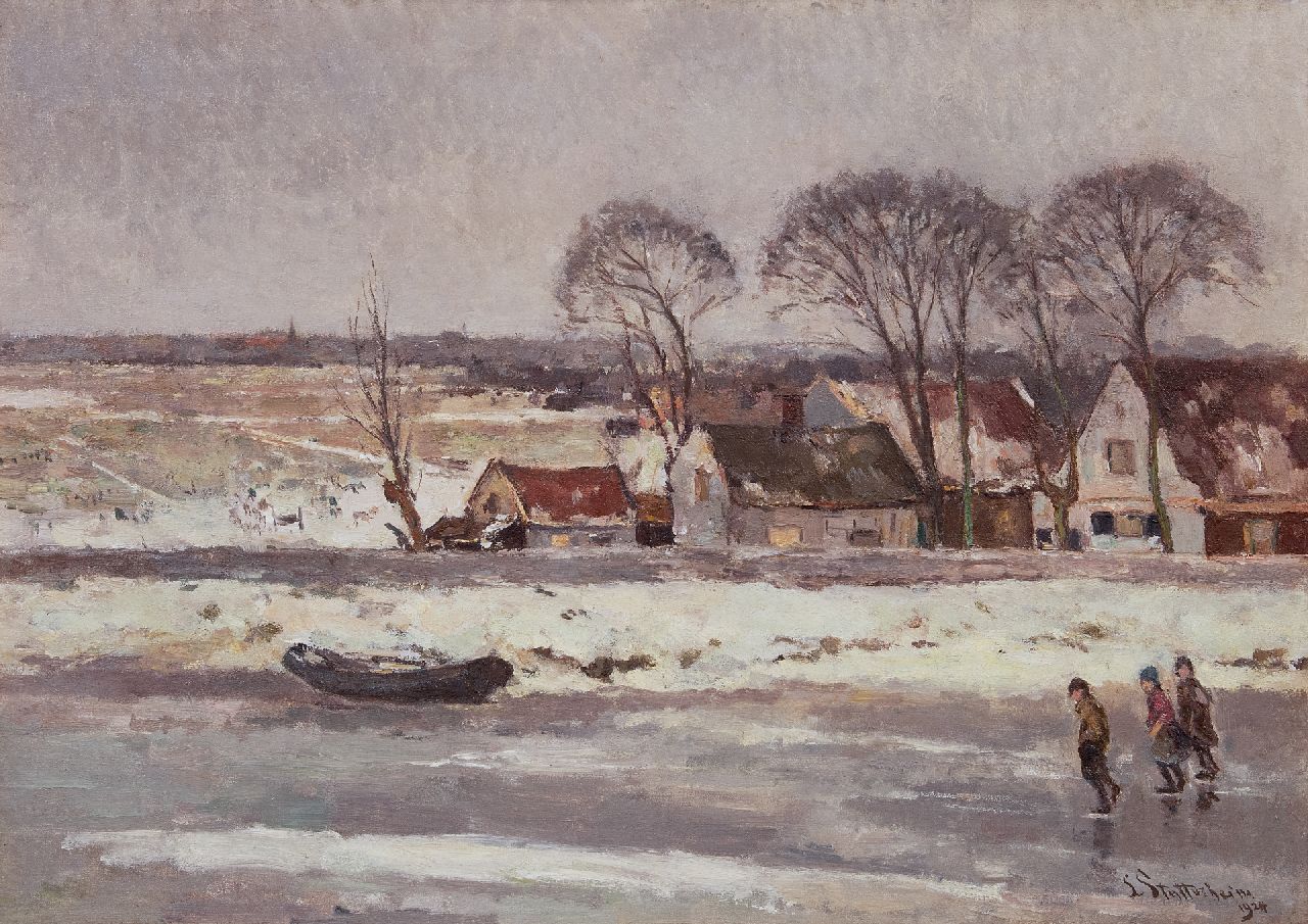 Stutterheim L.P. | Lodewijk Philippus 'Louis' Stutterheim, Kinderen schaatsend op een vaart bij Nieuwkoop, olieverf op doek 50,5 x 70,7 cm, gesigneerd rechtsonder en gedateerd 1924 Stutterheim L.P. | Lodewijk Philippus 'Louis' Stutterheim, Kinderen schaatsend op een vaart bij Nieuwkoop, olieverf op doek 50,5 x 70,7 cm, gesigneerd rechtsonder en gedateerd 1924