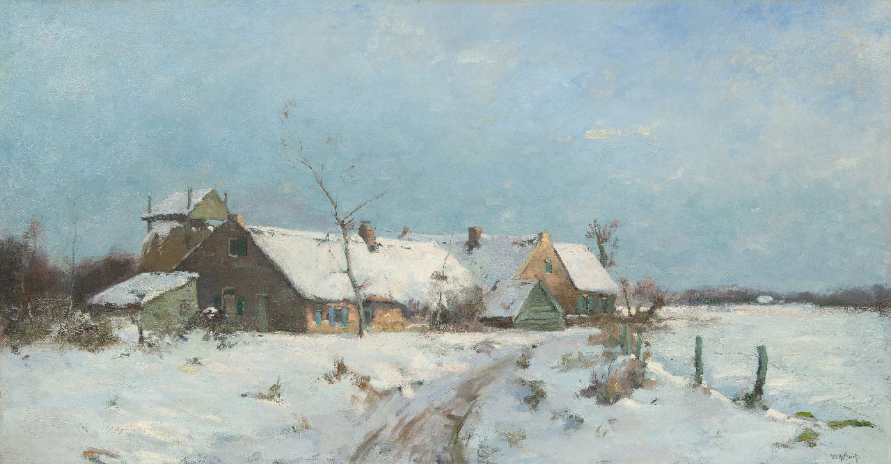 Knip W.A. | 'Willem' Alexander Knip | Schilderijen te koop aangeboden | Boerderij in de sneeuw, olieverf op doek 67,3 x 128,2 cm, gesigneerd rechtsonder en zonder lijst Knip W.A. | 'Willem' Alexander Knip | Schilderijen te koop aangeboden | Boerderij in de sneeuw, olieverf op doek 67,3 x 128,2 cm, gesigneerd rechtsonder en zonder lijst