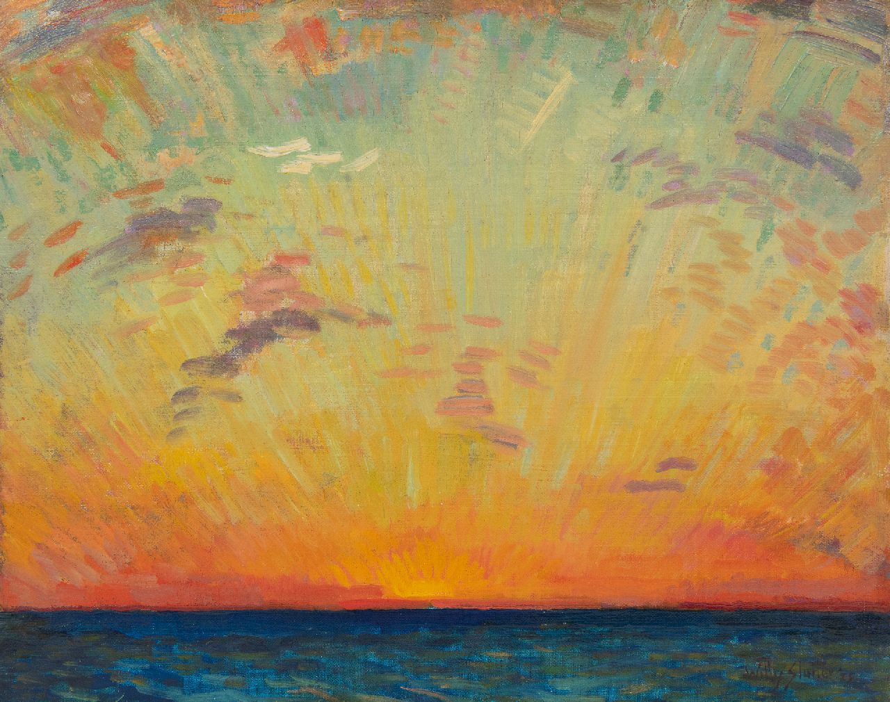 Sluiter J.W.  | Jan Willem 'Willy' Sluiter, De Indische Oceaan met ondergaande zon, olieverf op doek 40,2 x 50,2 cm, gesigneerd rechtsonder en gedateerd '23