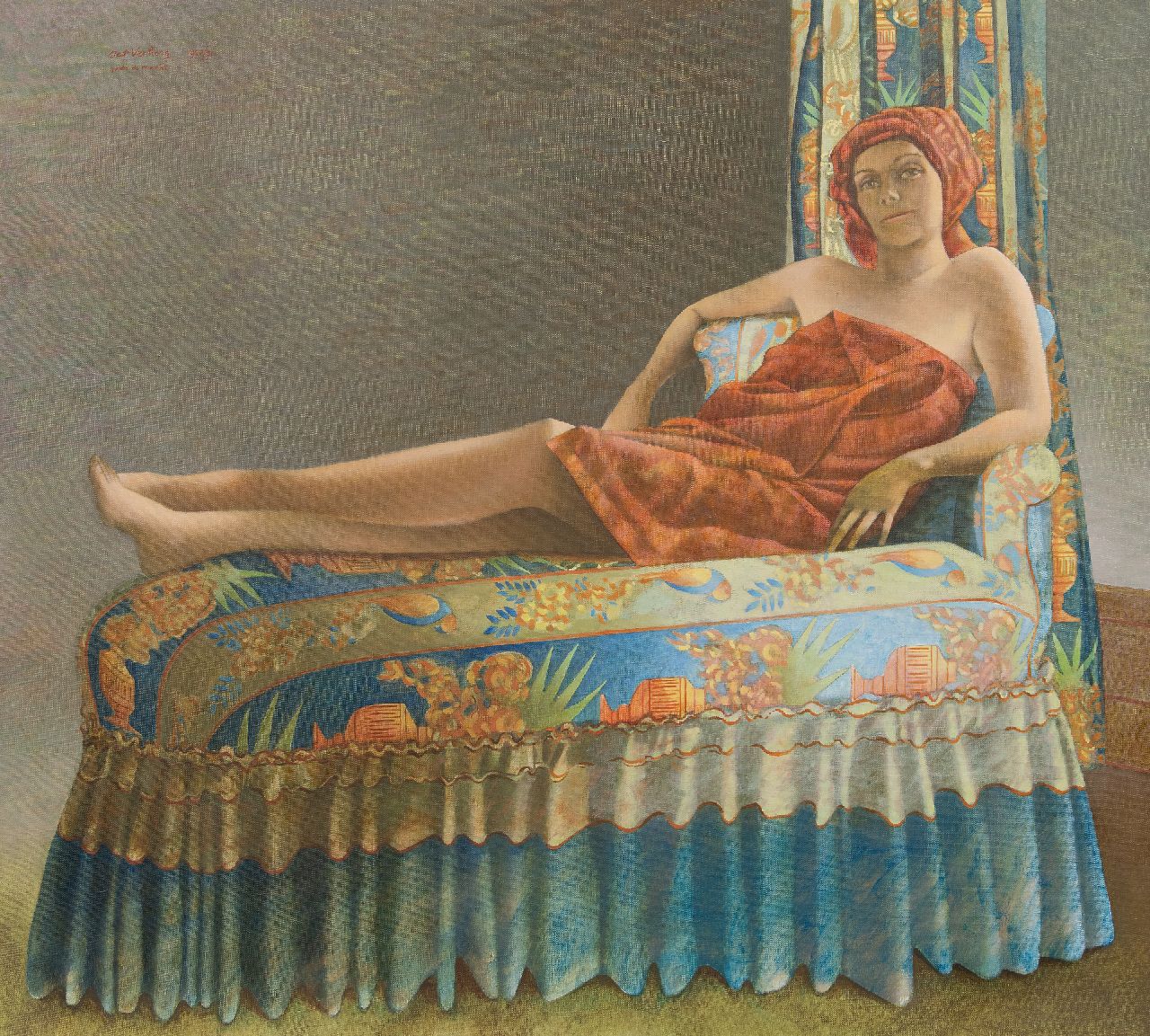 Verhoog A. | Adrianus 'Aat' Verhoog | Schilderijen te koop aangeboden | Emilie Verhoog rustend na het bad, olieverf op doek 90,2 x 100,2 cm, gesigneerd linksboven en gedateerd 1990/91, zonder lijst Verhoog A. | Adrianus 'Aat' Verhoog | Schilderijen te koop aangeboden | Emilie Verhoog rustend na het bad, olieverf op doek 90,2 x 100,2 cm, gesigneerd linksboven en gedateerd 1990/91, zonder lijst