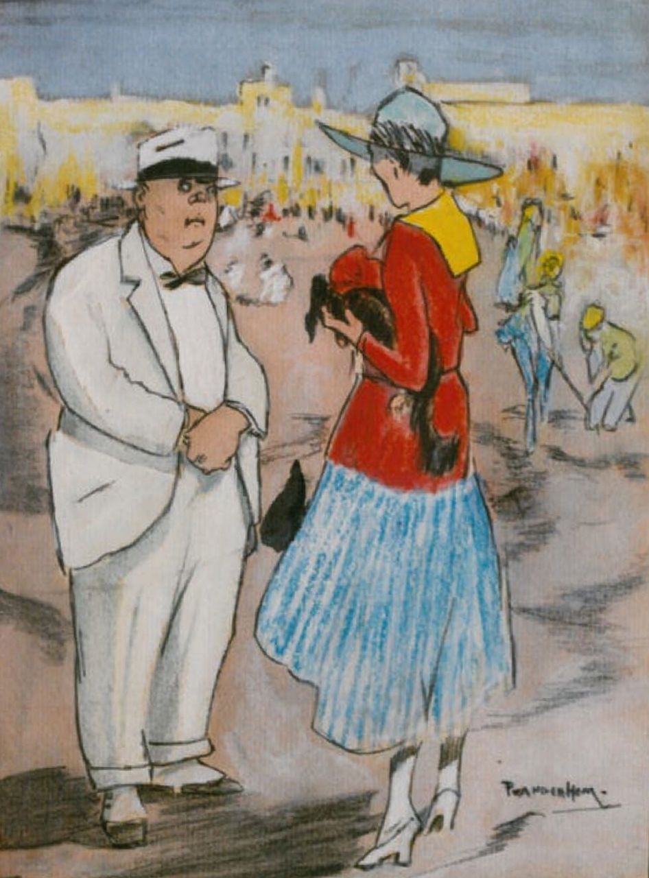 Hem P. van der | Pieter 'Piet' van der Hem, Zomerse ontmoeting op het strand, pastel op papier 25,0 x 18,5 cm, gesigneerd rechtsonder Hem P. van der | Pieter 'Piet' van der Hem, Zomerse ontmoeting op het strand, pastel op papier 25,0 x 18,5 cm, gesigneerd rechtsonder