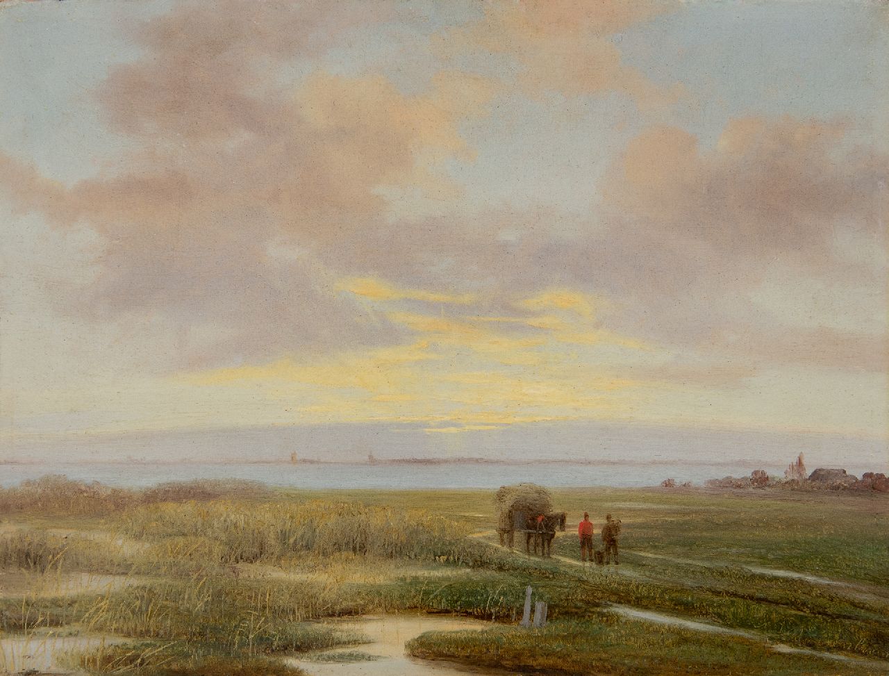 Roosenboom N.J. | Nicolaas Johannes Roosenboom | Schilderijen te koop aangeboden | Rietsnijders met paard en wagen in weids landschap, olieverf op paneel 20,5 x 27,0 cm, gesigneerd rechtsonder Roosenboom N.J. | Nicolaas Johannes Roosenboom | Schilderijen te koop aangeboden | Rietsnijders met paard en wagen in weids landschap, olieverf op paneel 20,5 x 27,0 cm, gesigneerd rechtsonder
