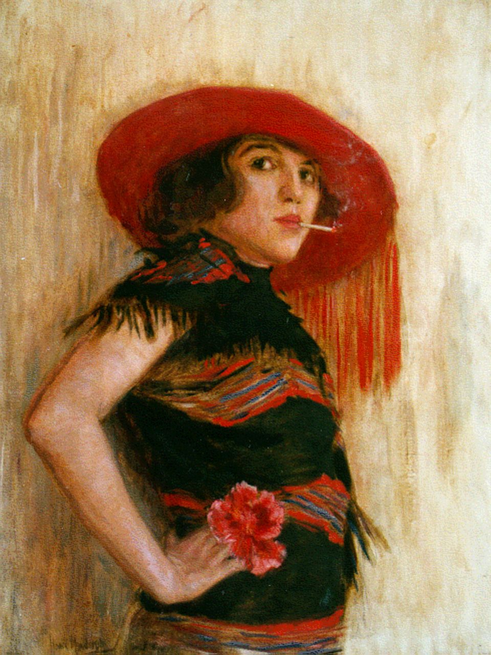 Minderop H.E.M. | Hendrikus Elisa Marie 'Henri' Minderop, Portret van Fien de la Mar met sigaret, olieverf op doek 81,0 x 60,5 cm, gesigneerd linksonder Minderop H.E.M. | Hendrikus Elisa Marie 'Henri' Minderop, Portret van Fien de la Mar met sigaret, olieverf op doek 81,0 x 60,5 cm, gesigneerd linksonder