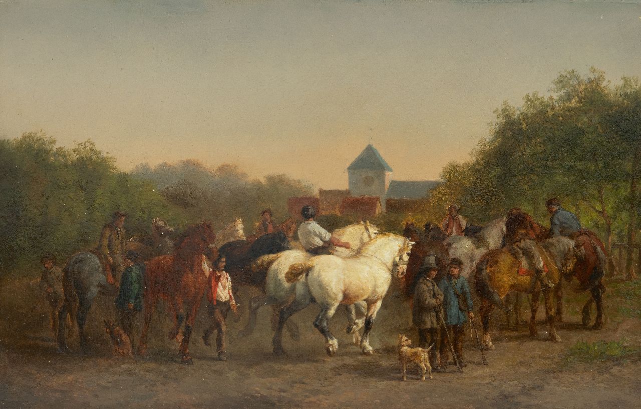 Schermer C.A.J. | Cornelis Albertus Johannes Schermer, Paardenmarkt, olieverf op paneel 25,7 x 39,9 cm, gesigneerd linksonder Schermer C.A.J. | Cornelis Albertus Johannes Schermer, Paardenmarkt, olieverf op paneel 25,7 x 39,9 cm, gesigneerd linksonder