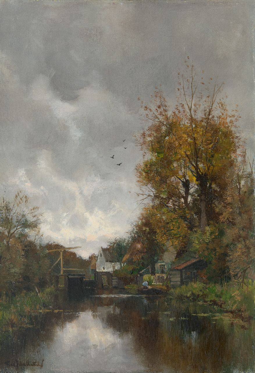Rossum du Chattel F.J. van | Fredericus Jacobus van Rossum du Chattel | Schilderijen te koop aangeboden | Vaartje met ophaalbrug, olieverf op doek 56,5 x 40,3 cm, gesigneerd linksonder Rossum du Chattel F.J. van | Fredericus Jacobus van Rossum du Chattel | Schilderijen te koop aangeboden | Vaartje met ophaalbrug, olieverf op doek 56,5 x 40,3 cm, gesigneerd linksonder