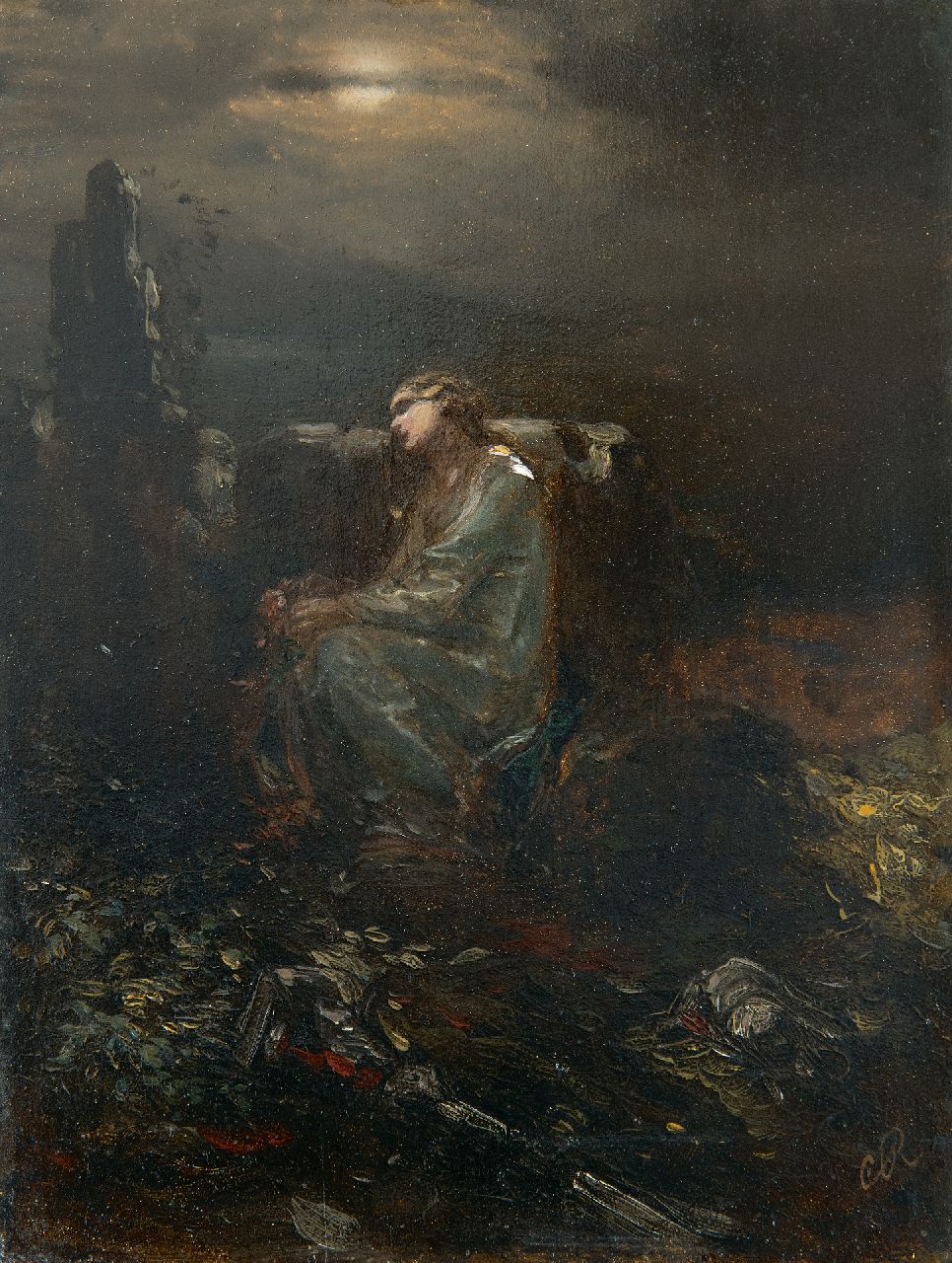 Rochussen Ch. | Charles Rochussen | Schilderijen te koop aangeboden | Vrouw op een rots, mogelijk de Lorelei, olieverf op paneel 22,7 x 17,5 cm, gesigneerd rechtsonder met monogram en verso voluit op etiket en te dateren ca. 1845 Rochussen Ch. | Charles Rochussen | Schilderijen te koop aangeboden | Vrouw op een rots, mogelijk de Lorelei, olieverf op paneel 22,7 x 17,5 cm, gesigneerd rechtsonder met monogram en verso voluit op etiket en te dateren ca. 1845