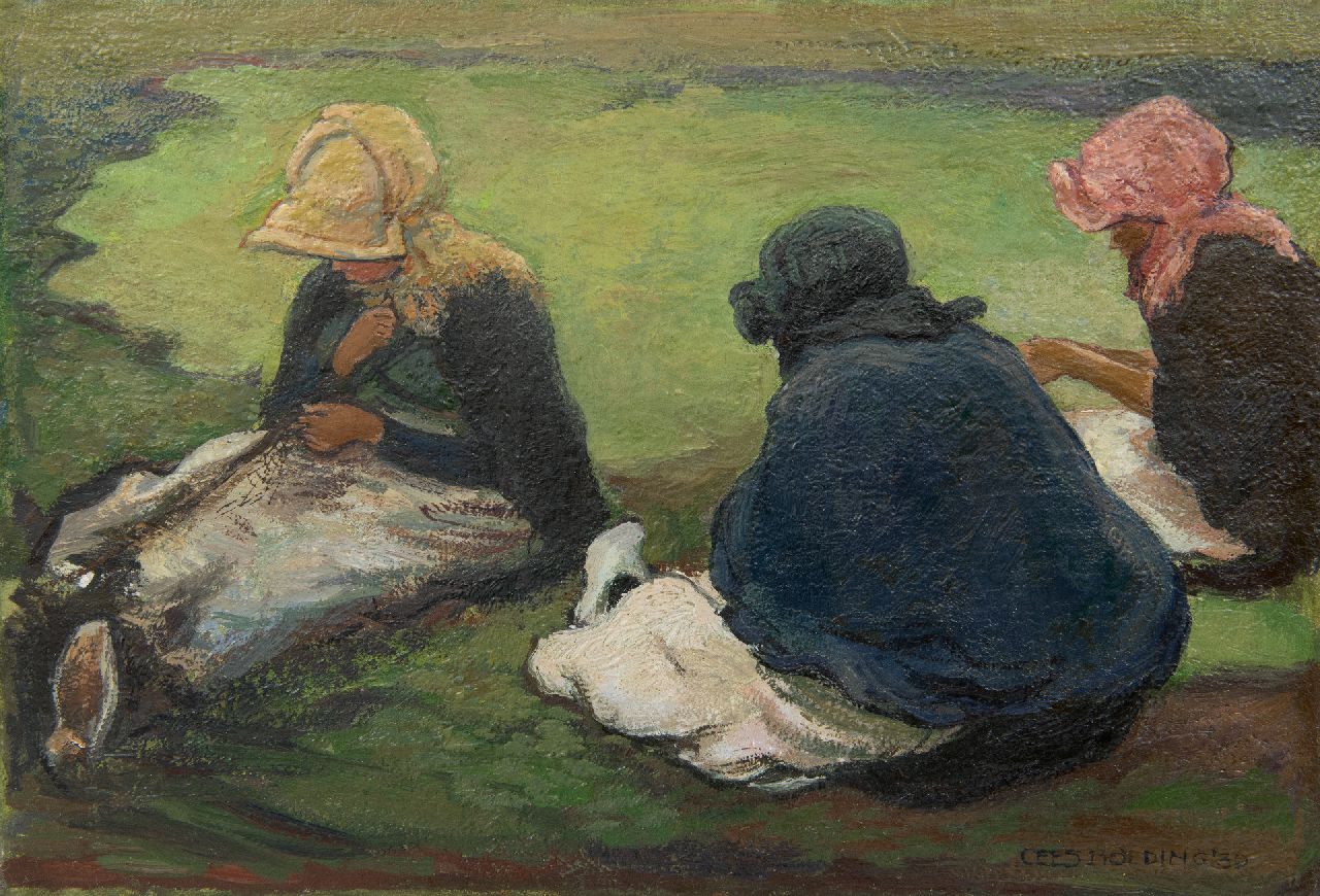 Bolding C.  | Cornelis 'Cees' Bolding, Nettenboetsters, Scheveningen, olieverf op doek 23,7 x 34,3 cm, gesigneerd rechtsonder en gedateerd 1930