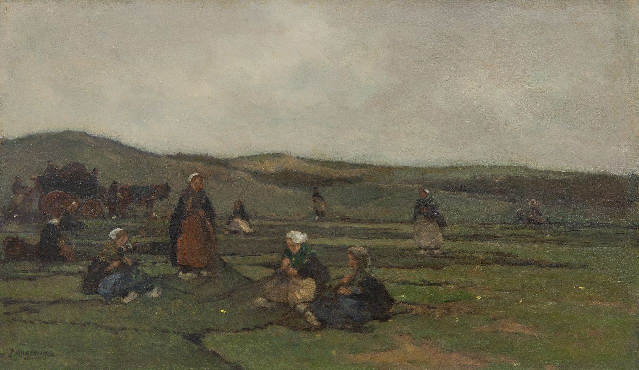 Akkeringa J.E.H. | 'Johannes Evert' Hendrik Akkeringa, Nettenboetsters, olieverf op doek 29,3 x 49,3 cm, gesigneerd linksonder Akkeringa J.E.H. | 'Johannes Evert' Hendrik Akkeringa, Nettenboetsters, olieverf op doek 29,3 x 49,3 cm, gesigneerd linksonder