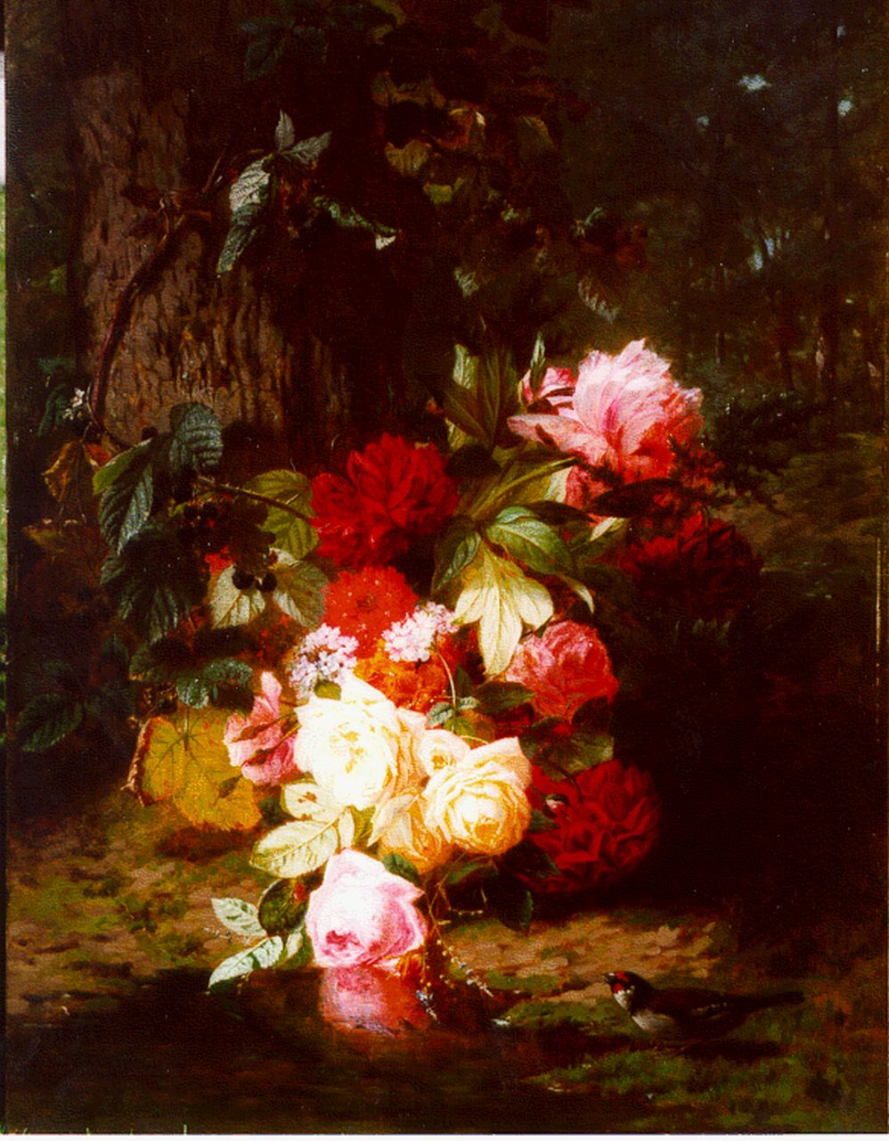 Robie J.B. | Jean-Baptiste Robie, Stilleven met rozen op de bosgrond, olieverf op paneel 84,2 x 63,8 cm, gesigneerd linksonder Robie J.B. | Jean-Baptiste Robie, Stilleven met rozen op de bosgrond, olieverf op paneel 84,2 x 63,8 cm, gesigneerd linksonder
