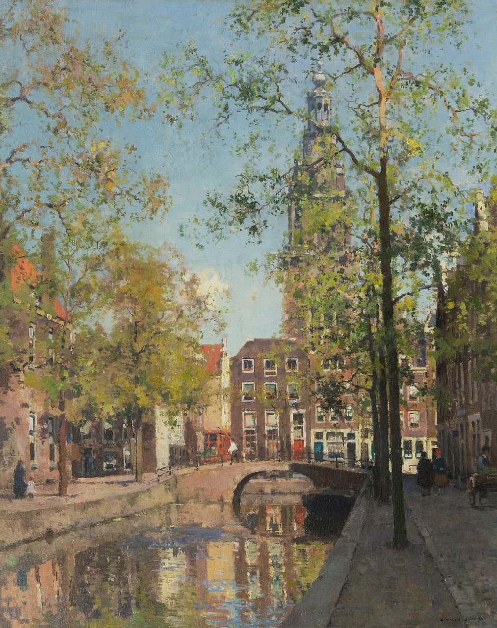 Vreedenburgh C.  | Cornelis Vreedenburgh, De Groenburgwal in Amsterdam met de Zuiderkerkstoren, olieverf op doek 73,4 x 59,3 cm, gesigneerd rechtsonder