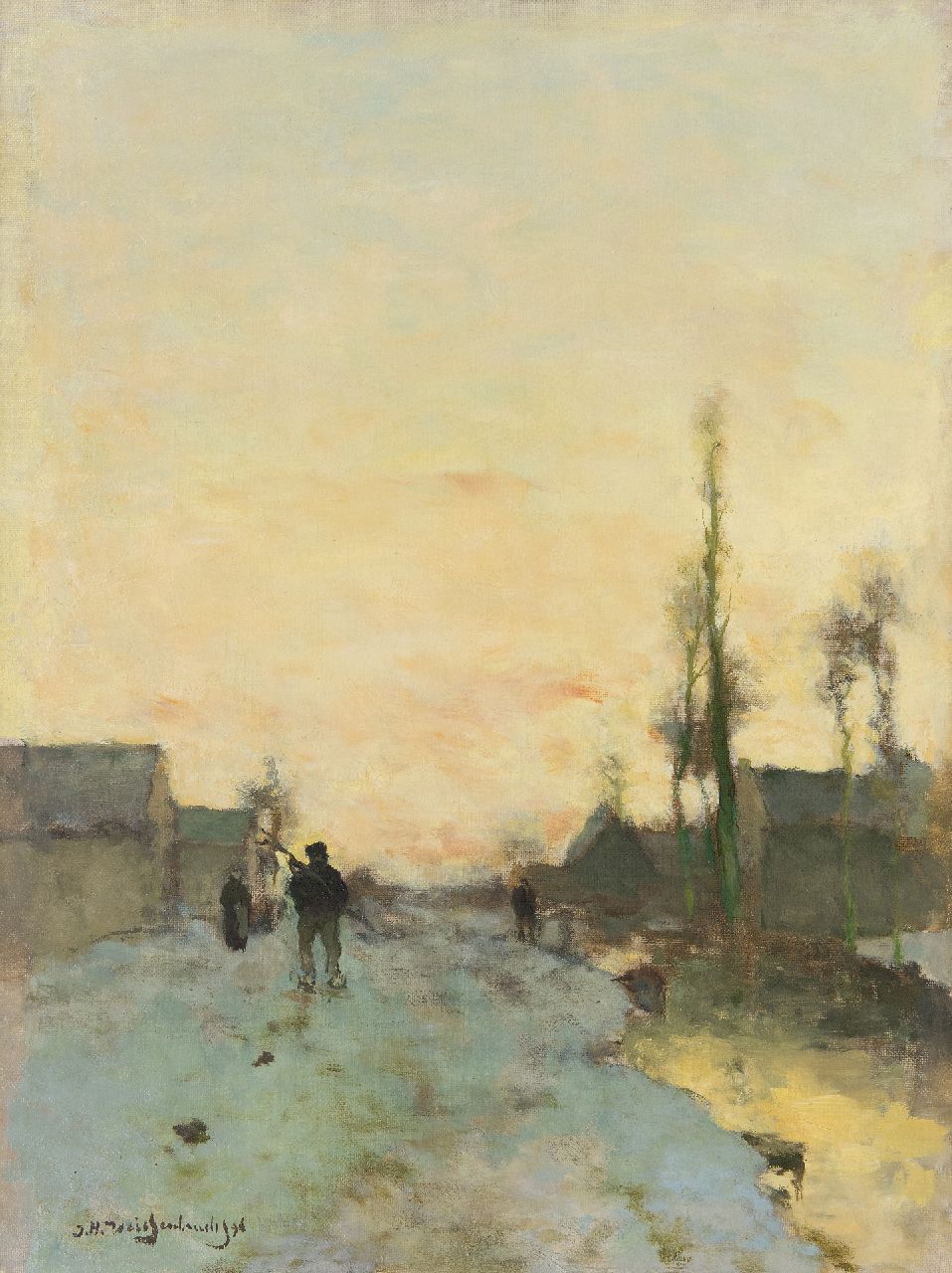 Weissenbruch H.J. | Hendrik Johannes 'J.H.' Weissenbruch, Figuren op een besneeuwd pad bij Noorden, olieverf op doek 55,6 x 41,5 cm, gesigneerd linksonder en gedateerd '94 Weissenbruch H.J. | Hendrik Johannes 'J.H.' Weissenbruch, Figuren op een besneeuwd pad bij Noorden, olieverf op doek 55,6 x 41,5 cm, gesigneerd linksonder en gedateerd '94