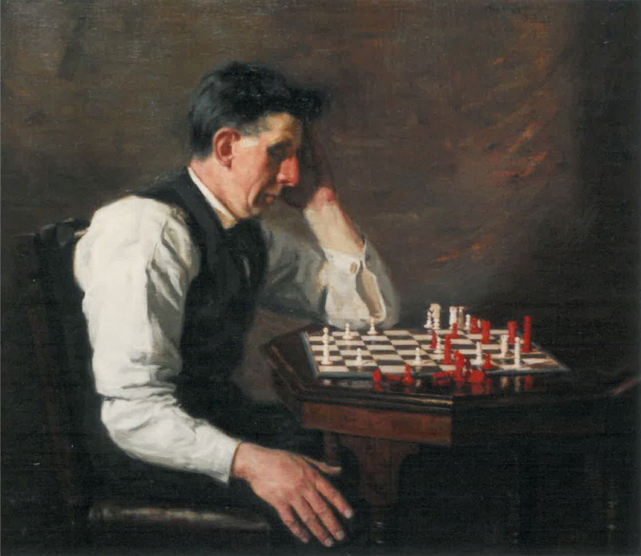 Christie jr. A. | Alexander Christie jr., De schaakanalyse, olieverf op doek 71,1 x 82,0 cm, gesigneerd rechtsboven en gedateerd 1923 Christie jr. A. | Alexander Christie jr., De schaakanalyse, olieverf op doek 71,1 x 82,0 cm, gesigneerd rechtsboven en gedateerd 1923