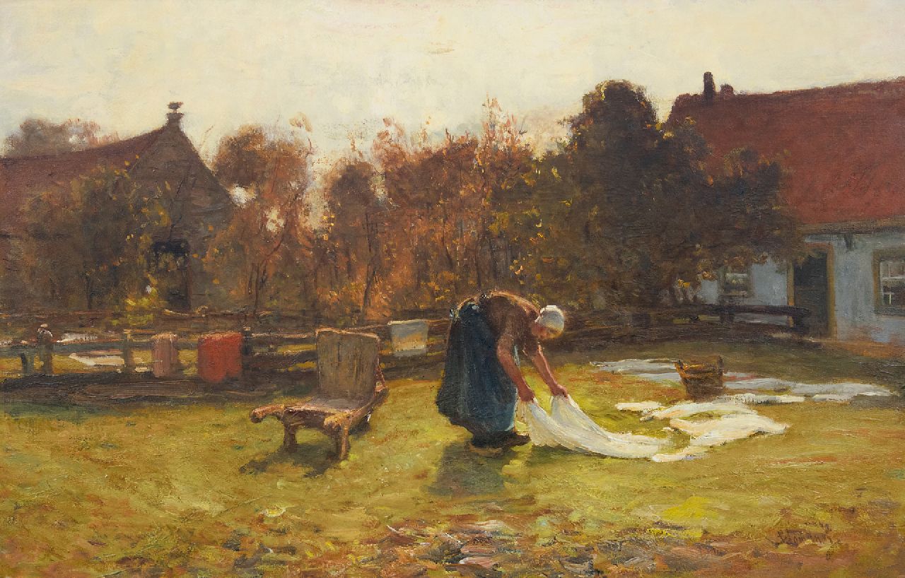 Blommers B.J. | Bernardus Johannes 'Bernard' Blommers, Het bleken van de was, olieverf op doek 58,7 x 91,6 cm, gesigneerd rechtsonder Blommers B.J. | Bernardus Johannes 'Bernard' Blommers, Het bleken van de was, olieverf op doek 58,7 x 91,6 cm, gesigneerd rechtsonder