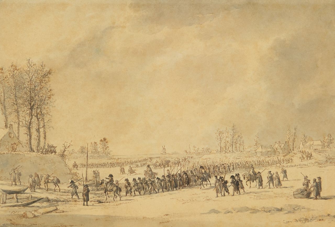 Langendijk D. | Dirk Langendijk, Het oversteken van de Waal door de Franse troepen op 10 januari 1795, inkt op papier 16,1 x 23,8 cm Langendijk D. | Dirk Langendijk, Het oversteken van de Waal door de Franse troepen op 10 januari 1795, inkt op papier 16,1 x 23,8 cm