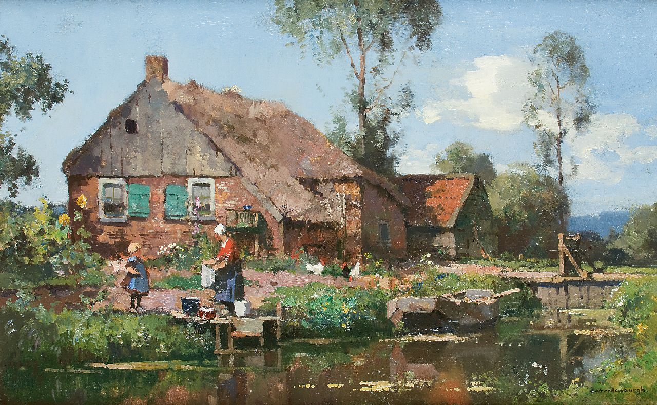 Vreedenburgh C. | Cornelis Vreedenburgh, Boerin op de wasvlonder, olieverf op doek 37,5 x 60,8 cm, gesigneerd rechtsonder Vreedenburgh C. | Cornelis Vreedenburgh, Boerin op de wasvlonder, olieverf op doek 37,5 x 60,8 cm, gesigneerd rechtsonder