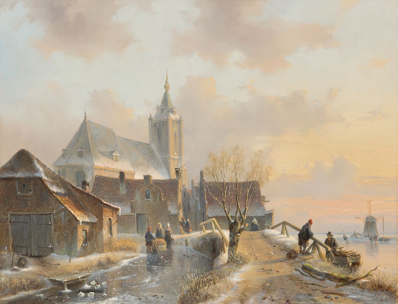 Leickert C.H.J. | 'Charles' Henri Joseph Leickert, Besneeuwd dorpsgezicht met figuren op het ijs, olieverf op paneel 37,5 x 49,7 cm, gesigneerd rechtsonder en te dateren ca. 1845 Leickert C.H.J. | 'Charles' Henri Joseph Leickert, Besneeuwd dorpsgezicht met figuren op het ijs, olieverf op paneel 37,5 x 49,7 cm, gesigneerd rechtsonder en te dateren ca. 1845