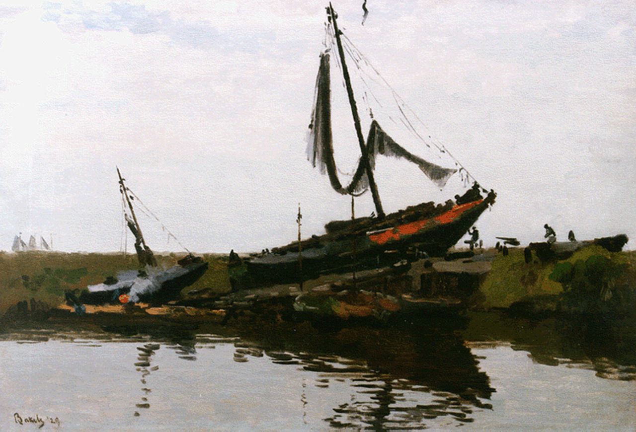 Bakels R.S.  | Reinier Sybrand Bakels, Botters op de helling, olieverf op doek 43,8 x 62,2 cm, gesigneerd linksonder en gedateerd '29