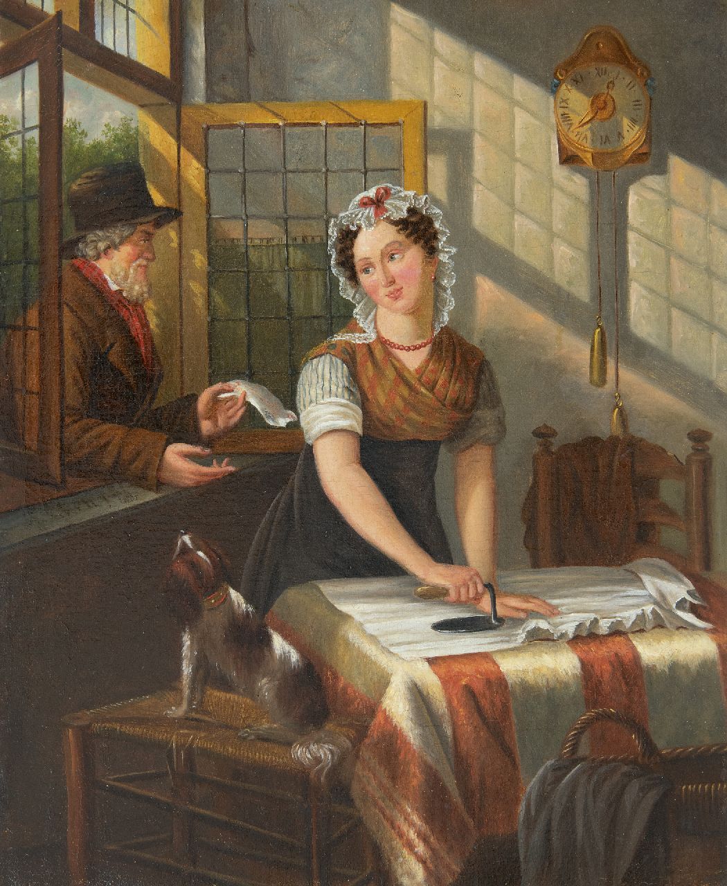 Jan Braet von Uberfeldt | De liefdesbrief, olieverf op doek, 32,8 x 27,5 cm, gesigneerd l.m. met initialen en op spieraam voluit en gedateerd 1852 Jan Braet von Uberfeldt | De liefdesbrief, olieverf op doek, 32,8 x 27,5 cm, gesigneerd l.m. met initialen en op spieraam voluit en gedateerd 1852