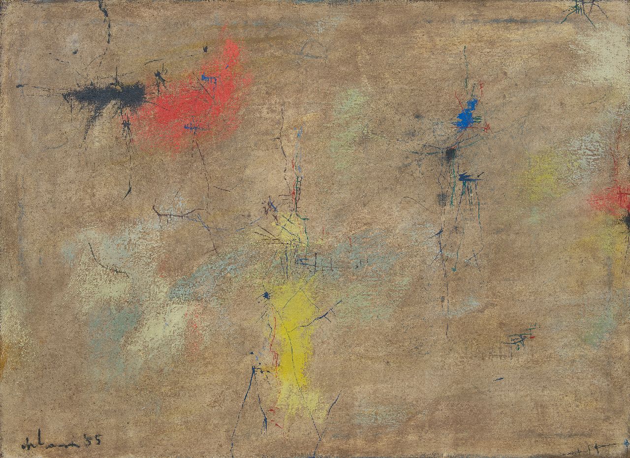 Haan W.J. de | Willem Jacob 'Wim' de Haan, Zonder titel, olieverf op doek 80,0 x 110,5 cm, gesigneerd linksonder en gedateerd '55 Haan W.J. de | Willem Jacob 'Wim' de Haan, Zonder titel, olieverf op doek 80,0 x 110,5 cm, gesigneerd linksonder en gedateerd '55
