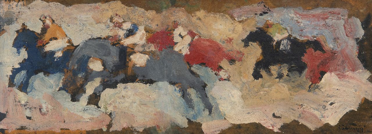 Stekelenburg J. | Jan Stekelenburg, Paardenrace, olieverf op board 16,2 x 44,1 cm, gesigneerd rechtsonder Stekelenburg J. | Jan Stekelenburg, Paardenrace, olieverf op board 16,2 x 44,1 cm, gesigneerd rechtsonder