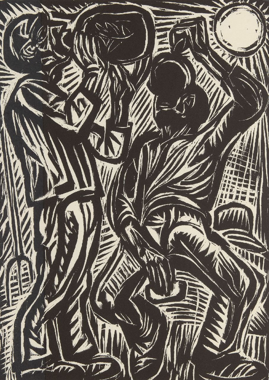 Dijkstra J.  | Johannes 'Johan' Dijkstra | Grafiek te koop aangeboden | De drinkers (postume druk), houtsnede op papier 49,5 x 37,0 cm