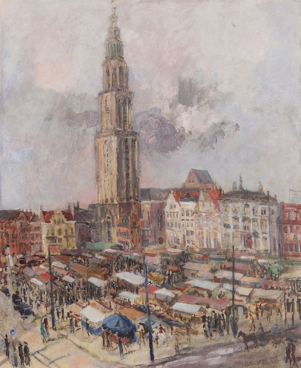 Walrecht B.H.D.  | Bernardus Hermannus David 'Ben' Walrecht, Marktdag bij de Martinitoren, Groningen, olieverf op doek 81,1 x 66,3 cm, gesigneerd rechtsonder en gedateerd '38
