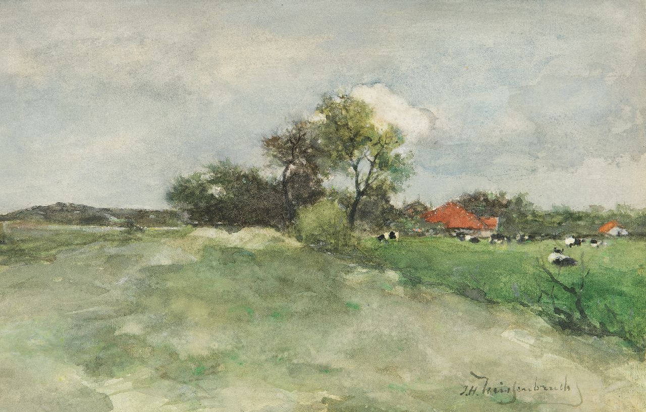 Weissenbruch H.J. | Hendrik Johannes 'J.H.' Weissenbruch, Weide achter de duinen, aquarel op papier 23,5 x 36,3 cm, gesigneerd rechtsonder en te dateren ca. 1879 Weissenbruch H.J. | Hendrik Johannes 'J.H.' Weissenbruch, Weide achter de duinen, aquarel op papier 23,5 x 36,3 cm, gesigneerd rechtsonder en te dateren ca. 1879