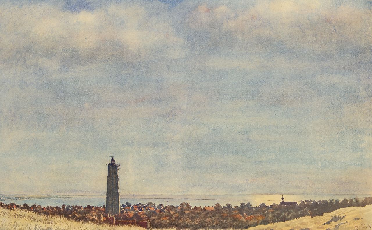 Dirk Nijland | Gezicht op de Brandaris, Terschelling, aquarel op papier, 57,4 x 92,6 cm, gesigneerd r.o. met initialen en gedateerd '49 Dirk Nijland | Gezicht op de Brandaris, Terschelling, aquarel op papier, 57,4 x 92,6 cm, gesigneerd r.o. met initialen en gedateerd '49