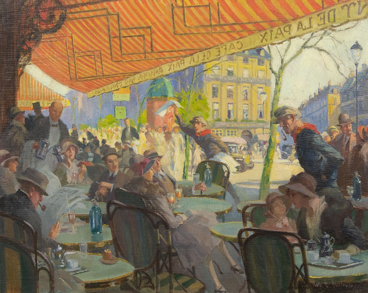 Stübner R.E. | Robert Emil Stübner | Schilderijen te koop aangeboden | Terras van het Café de la Paix op de Place de l'Opéra in Parijs, olieverf op doek 60,2 x 75,0 cm, gesigneerd rechtsonder Stübner R.E. | Robert Emil Stübner | Schilderijen te koop aangeboden | Terras van het Café de la Paix op de Place de l'Opéra in Parijs, olieverf op doek 60,2 x 75,0 cm, gesigneerd rechtsonder