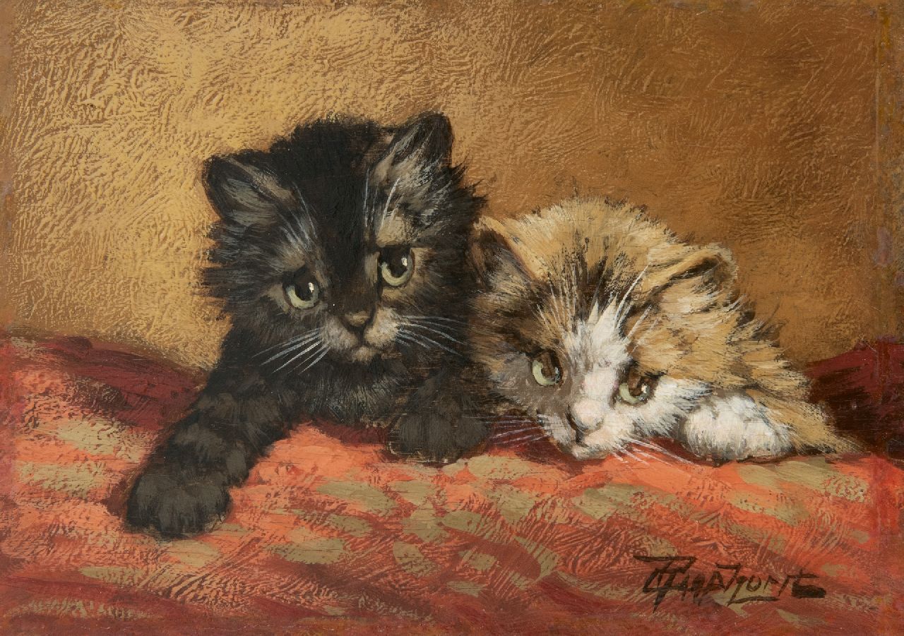 Raaphorst C. | Cornelis Raaphorst, Twee katjes, olieverf op paneel 12,9 x 18,2 cm, gesigneerd rechtsonder Raaphorst C. | Cornelis Raaphorst, Twee katjes, olieverf op paneel 12,9 x 18,2 cm, gesigneerd rechtsonder