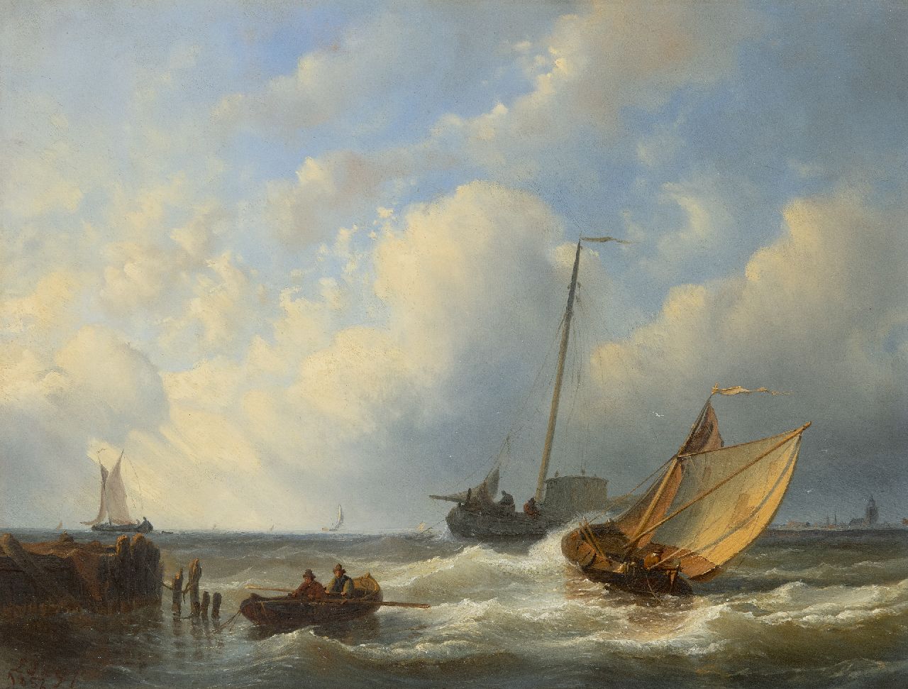 Gijselaar L.J. de | Leonard Johannes de Gijselaar, Schepen op de rede van Vlissingen, olieverf op paneel 34,7 x 46,4 cm, gesigneerd linksonder en gedateerd 1857 Gijselaar L.J. de | Leonard Johannes de Gijselaar, Schepen op de rede van Vlissingen, olieverf op paneel 34,7 x 46,4 cm, gesigneerd linksonder en gedateerd 1857