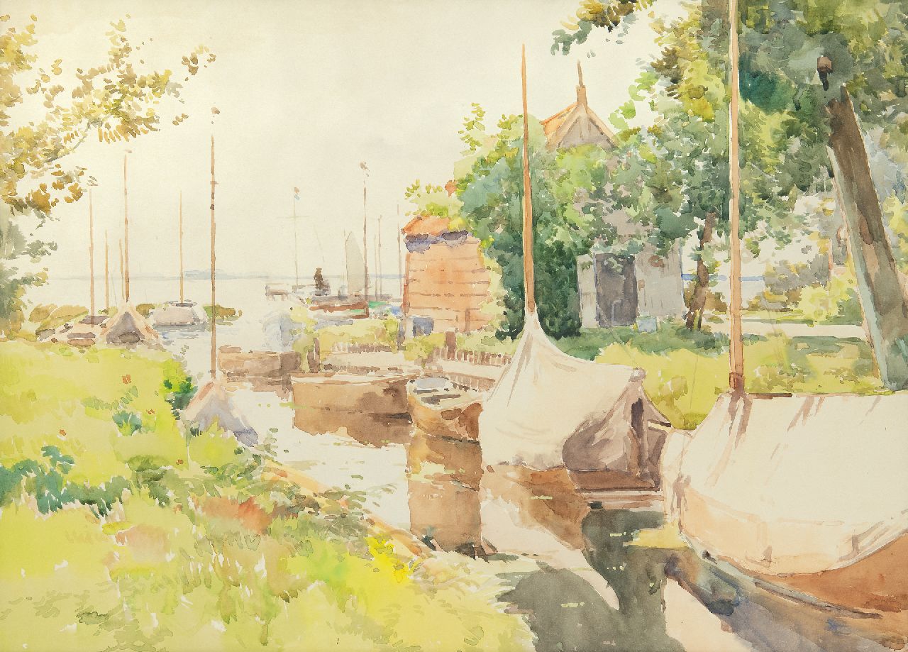Vreedenburgh C. | Cornelis Vreedenburgh, Haventje aan de Loosdrechtse Plassen, aquarel op papier 43,8 x 59,0 cm Vreedenburgh C. | Cornelis Vreedenburgh, Haventje aan de Loosdrechtse Plassen, aquarel op papier 43,8 x 59,0 cm