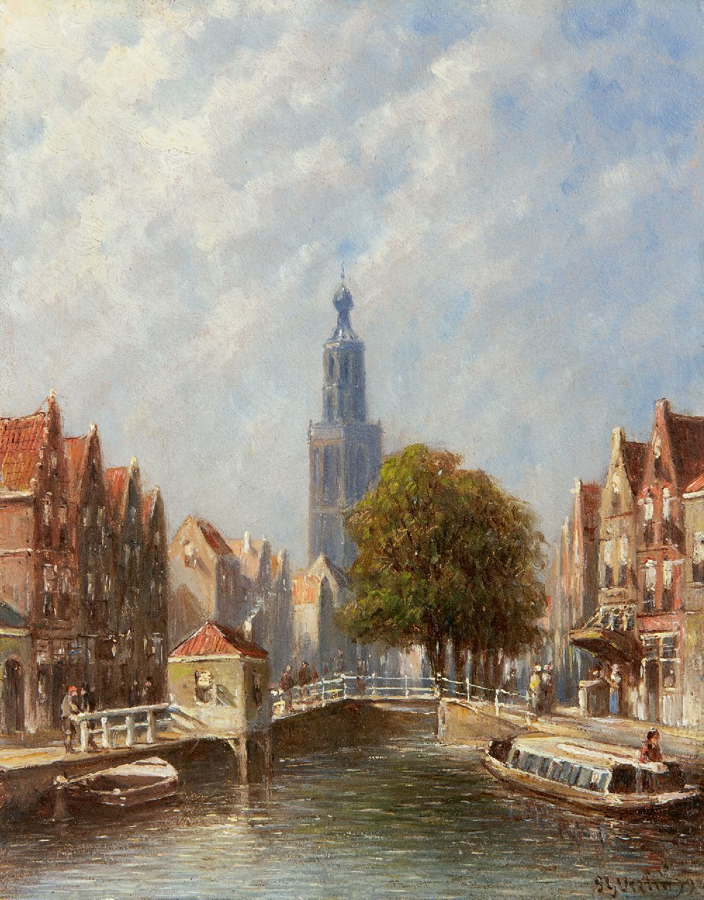Vertin P.G. | Petrus Gerardus Vertin, Zomers stadsgezicht met de toren van de Goudse Sint-Janskerk, olieverf op paneel 20,2 x 16,0 cm, gesigneerd rechtsonder en gedateerd '93 Vertin P.G. | Petrus Gerardus Vertin, Zomers stadsgezicht met de toren van de Goudse Sint-Janskerk, olieverf op paneel 20,2 x 16,0 cm, gesigneerd rechtsonder en gedateerd '93