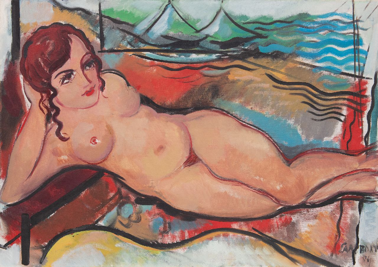 Saalborn L.A.A.  | 'Louis' Alexander Abraham Saalborn | Schilderijen te koop aangeboden | Liggend naakt, olieverf op doek 70,1 x 99,6 cm, gesigneerd rechtsonder en gedateerd '54