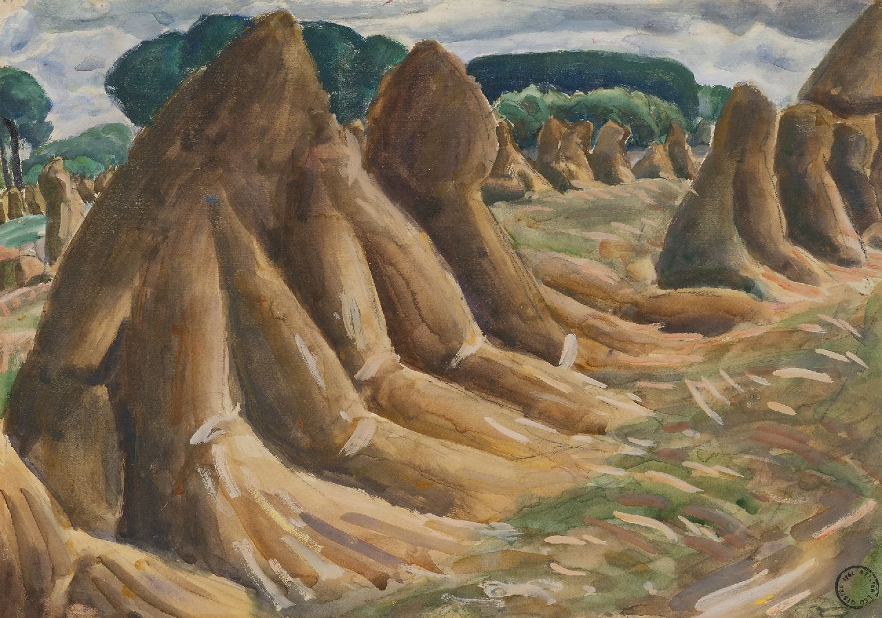 Gestel L. | Leendert 'Leo' Gestel, Korenschoven, aquarel en gouache op papier 35,7 x 50,0 cm Gestel L. | Leendert 'Leo' Gestel, Korenschoven, aquarel en gouache op papier 35,7 x 50,0 cm