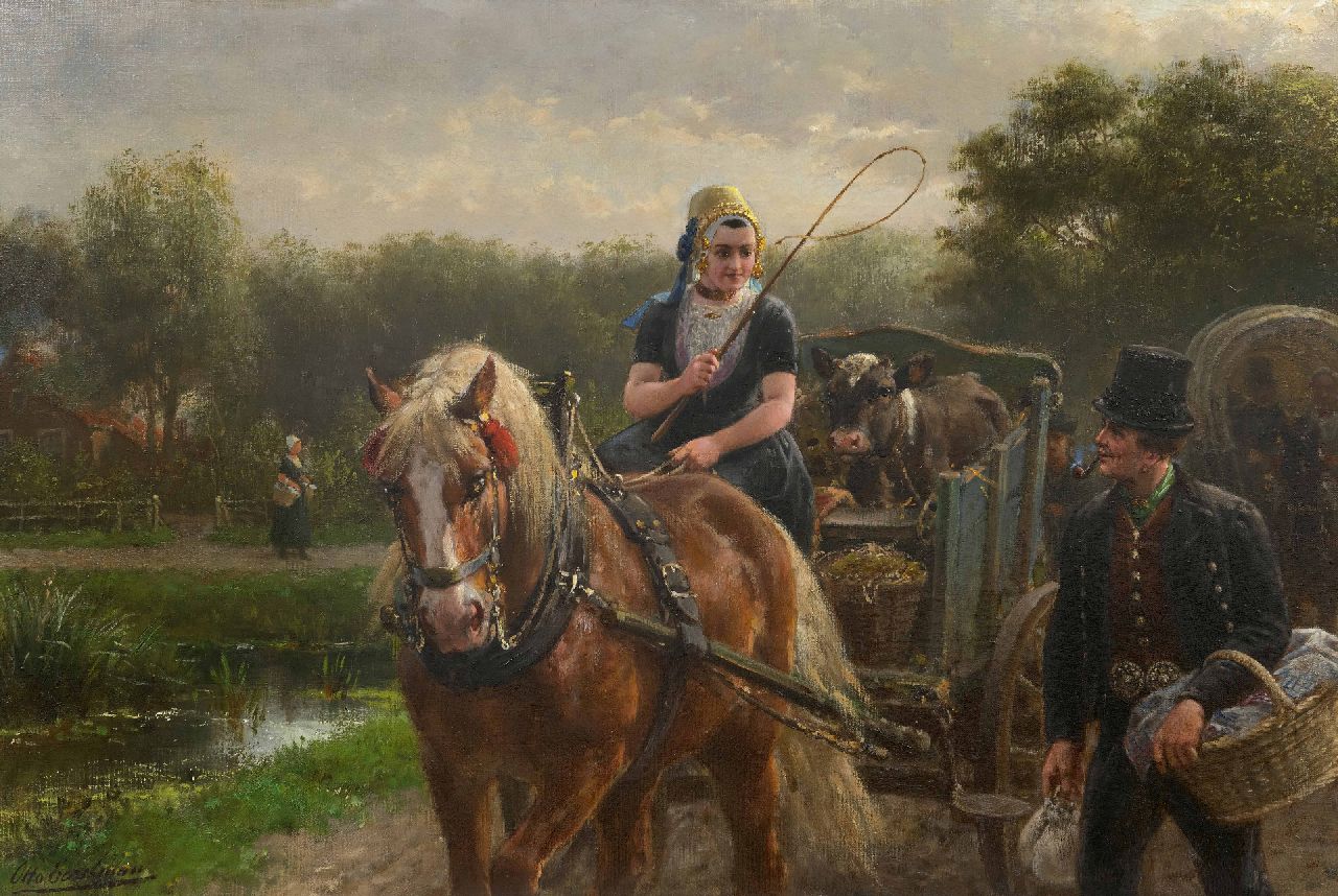 Eerelman O. | Otto Eerelman, Ontmoeting op weg naar de markt op Walcheren, olieverf op doek 60,5 x 89,9 cm, gesigneerd linksonder Eerelman O. | Otto Eerelman, Ontmoeting op weg naar de markt op Walcheren, olieverf op doek 60,5 x 89,9 cm, gesigneerd linksonder